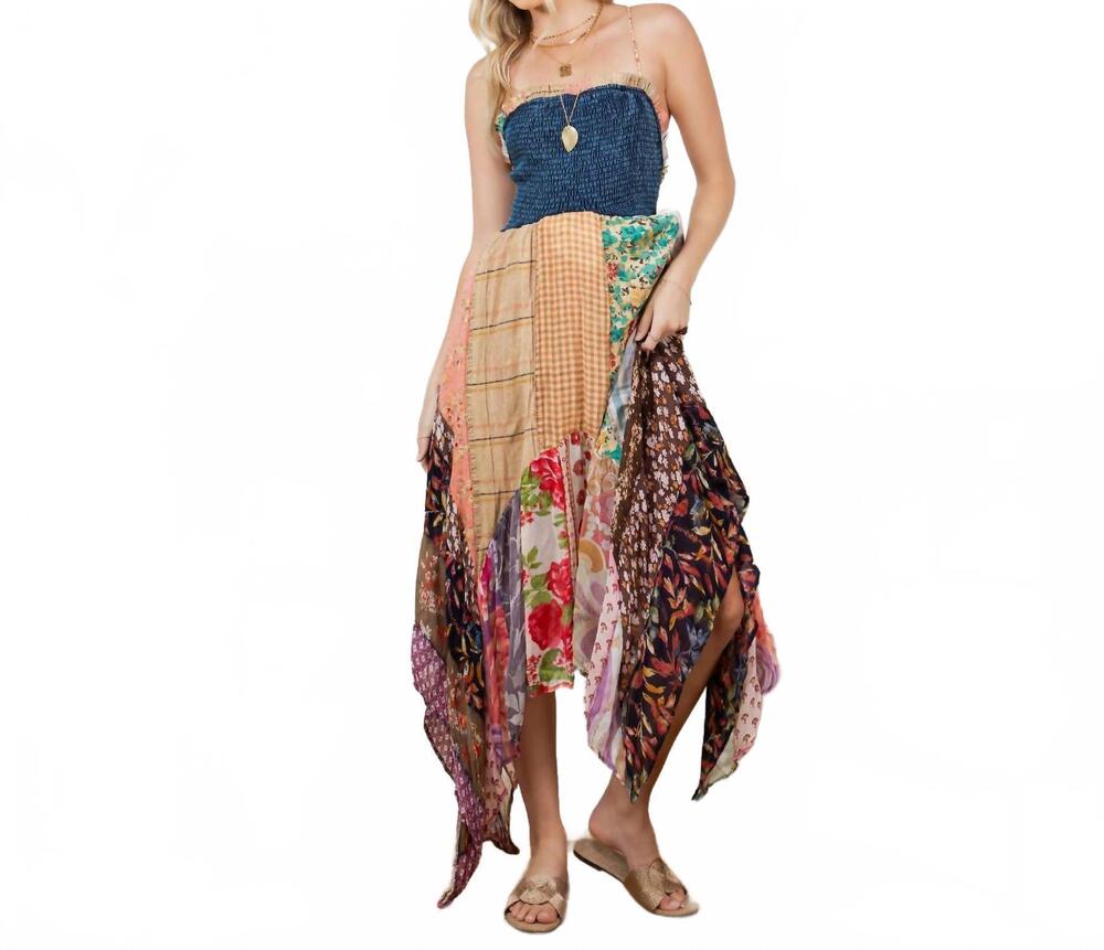 NEW YOUNG THREADS women's handkerchief hem mid length dress in denim